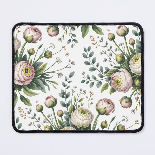 Item preview, White Ranunculus - Vintage Botanical Floral Pattern designed and sold by JessArty ⭐⭐⭐⭐⭐.