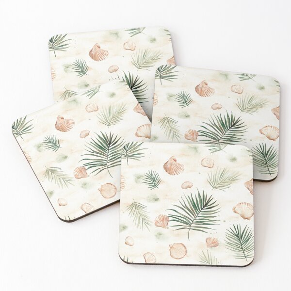 Item preview, Sea Shells and Palm Leaves Watercolor All Over designed and sold by Feeling Artsy.