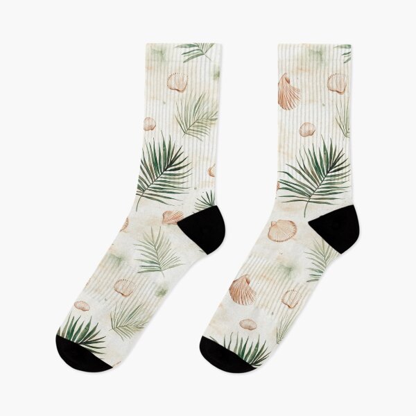 Item preview, Sea Shells and Palm Leaves Watercolor All Over designed and sold by Feeling Artsy.