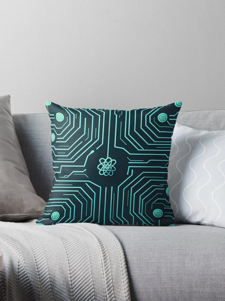 Thumbnail 1 of 4, Pillow, Circuit Code | Tech Pattern Design | Compilation Process | Developer Art designed and sold by ColoredPanda.