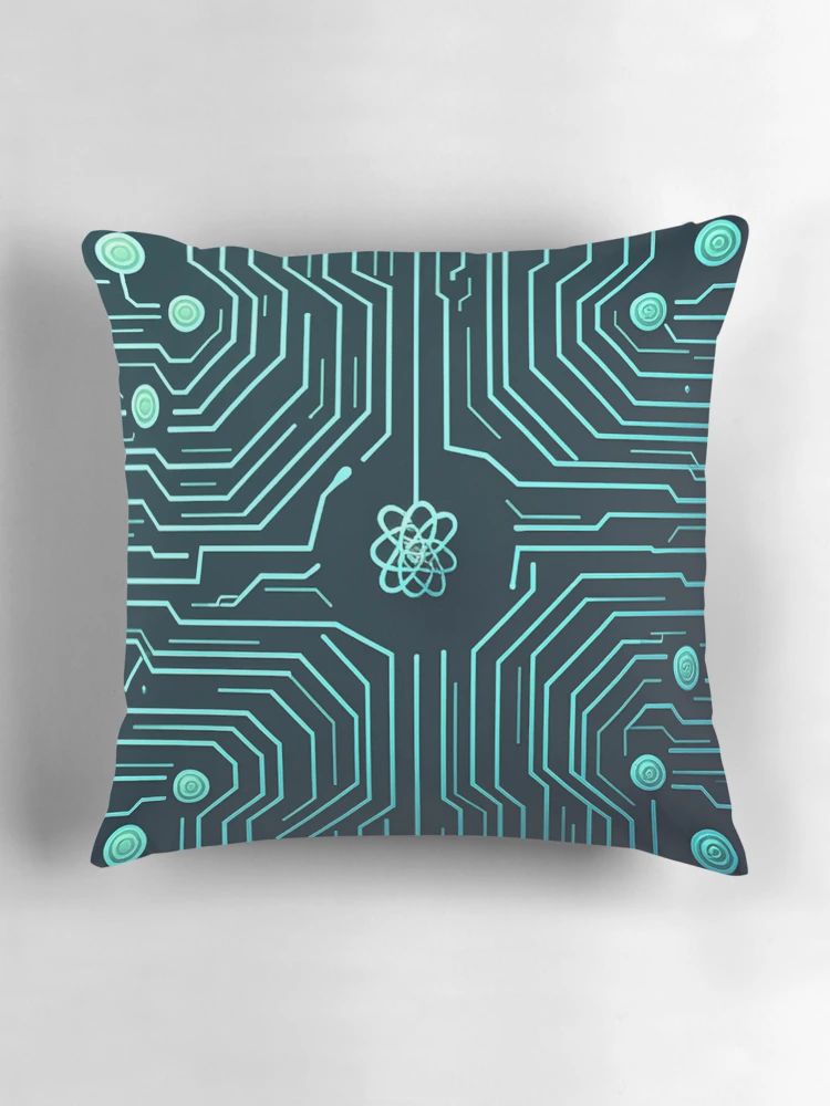 Thumbnail 3 of 4, Pillow, Circuit Code | Tech Pattern Design | Compilation Process | Developer Art designed and sold by ColoredPanda.