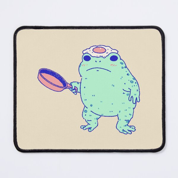 Item preview, Funny Egg Frog holding a frying pan, pastel playful illustration designed and sold by Magnificent Lizard.