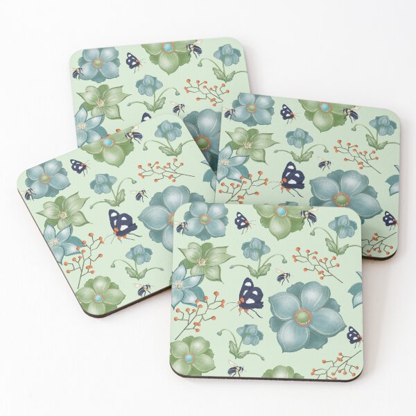 Item preview, Floral Bee & Butterfly Pattern | Pale Green | Whimsical Nature Inspired Design designed and sold by Winooski Designs.