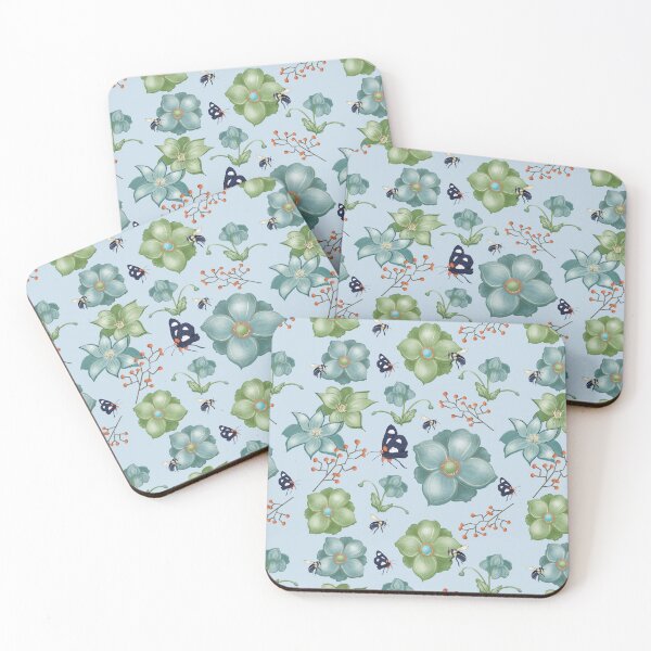Item preview, Floral Bee & Butterfly Pattern | Sky Blue | Whimsical Nature Inspired Design designed and sold by Winooski Designs.