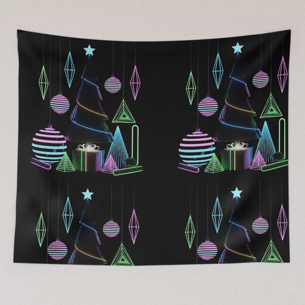 Item preview, Futuristic Neon Christmas Tree – Cyberpunk Holiday Scene with Glowing Geometric Ornaments designed and sold by PixelVibe782.