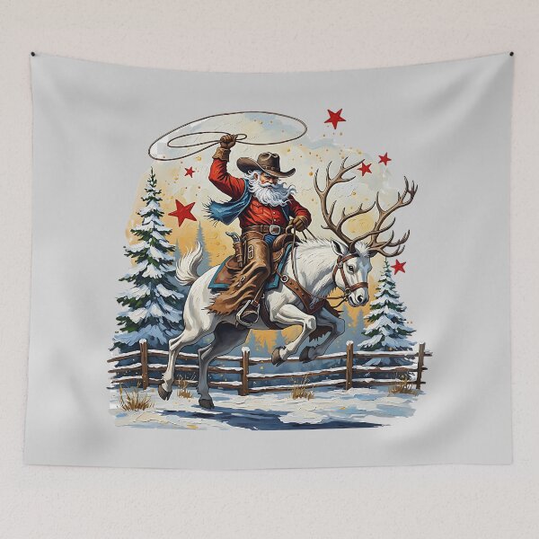 Item preview, Rodeo Santa Cowboy Riding Reindeer - Wild West Christmas designed and sold by AwesomeBeyondLimits.
