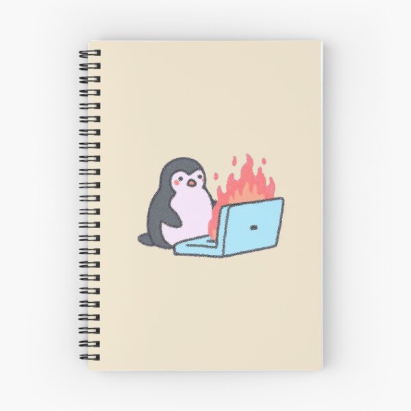 Item preview, Fire Laptop Penguin, pastel textured illustration designed and sold by Magnificent Lizard.