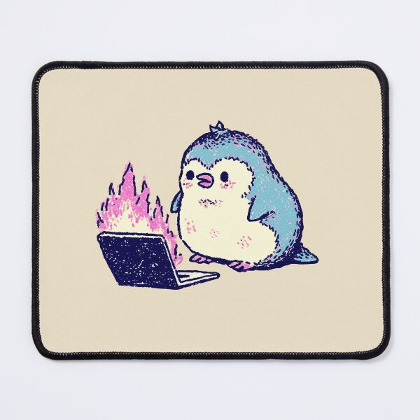 Item preview, Fire Laptop Penguin, pastel textured illustration of a chubby penguin and flaming laptop designed and sold by Magnificent Lizard.