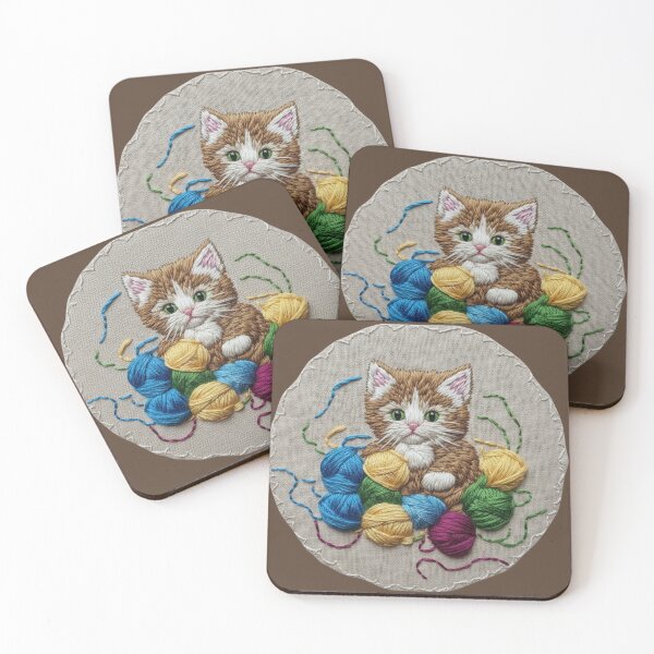 Item preview, Cute Kitten Among Yarn Balls - Faux Embroidery and Patch Look T-Shirt designed and sold by tarzbol.