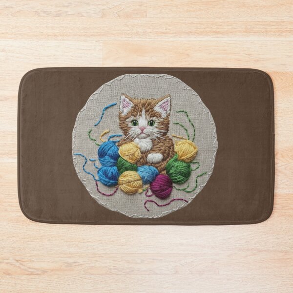 Item preview, Cute Kitten Among Yarn Balls - Faux Embroidery and Patch Look T-Shirt designed and sold by tarzbol.