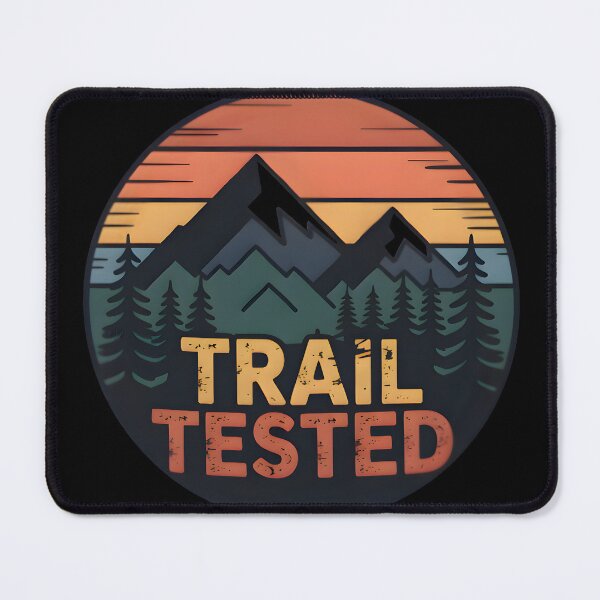 Item preview, “Trail Tested” Retro Hiking Badge T-Shirt – Vintage Outdoor Adventure Design designed and sold by Karolina’s Cozy Creations.