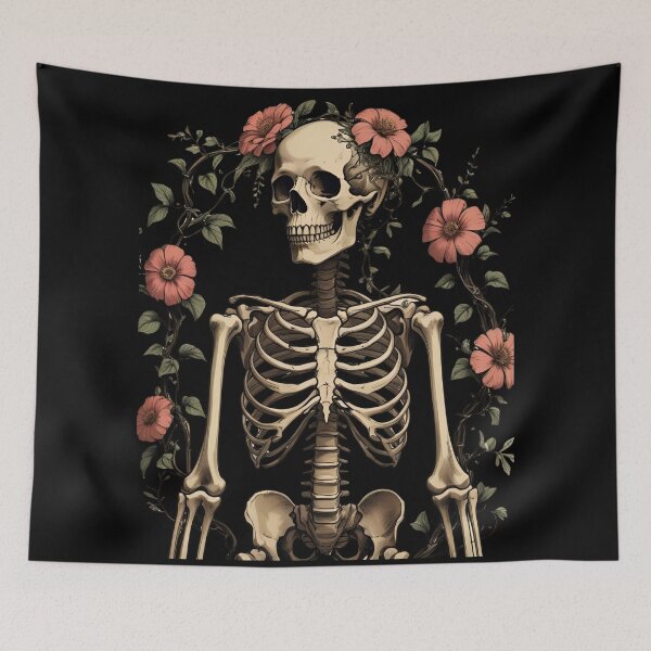 Item preview, Skeleton human skeleton intertwined with flowers and vines 4 designed and sold by Neon G.