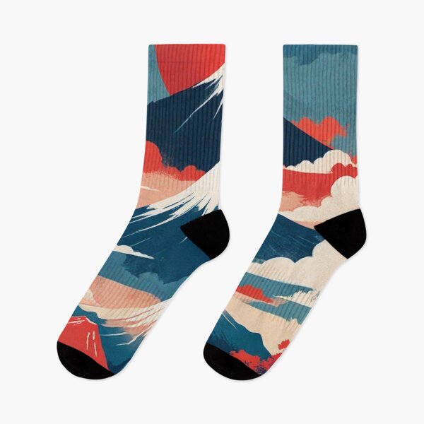 Item preview, Retro Japanese Poster | Indigo & Vermilion Mount Fuji Print designed and sold by Esterlane.