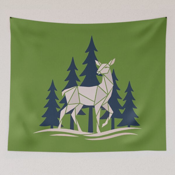 Item preview, Geometric White Deer in Winter in the Forest designed and sold by DoceVaga.