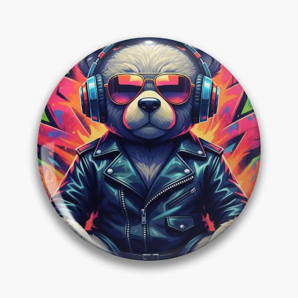 Item preview, Cool Teddy Bear with Headphones and Leather Jacket – Neon Graffiti Street Art   designed and sold by Pixel Pout.