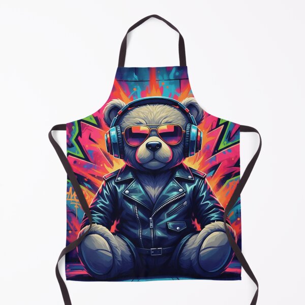 Item preview, Cool Teddy Bear with Headphones and Leather Jacket – Neon Graffiti Street Art designed and sold by Pixel Pout.