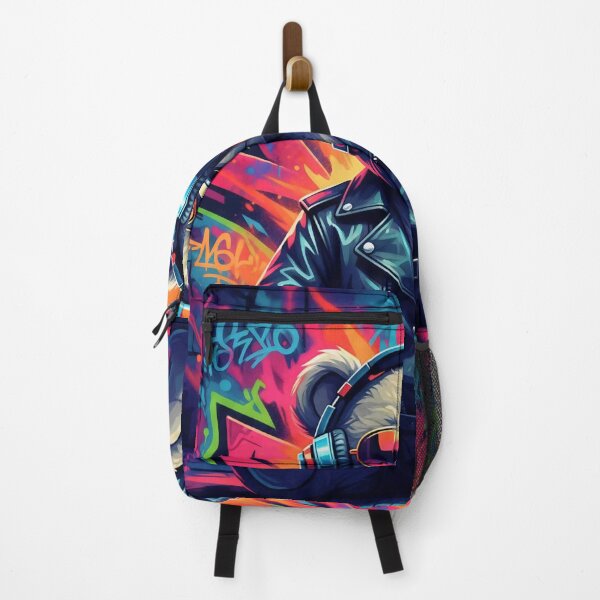 Item preview, Cool Teddy Bear with Headphones and Leather Jacket – Neon Graffiti Street Art designed and sold by Pixel Pout.