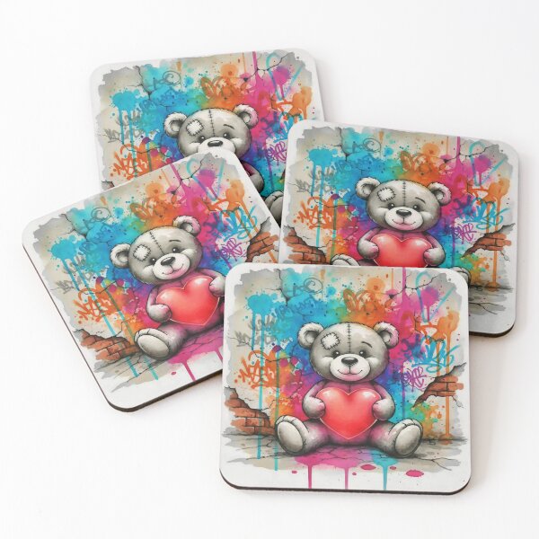 Item preview, Cute Teddy Bear Holding Heart – Colorful Graffiti Street Art Illustration designed and sold by Pixel Pout.