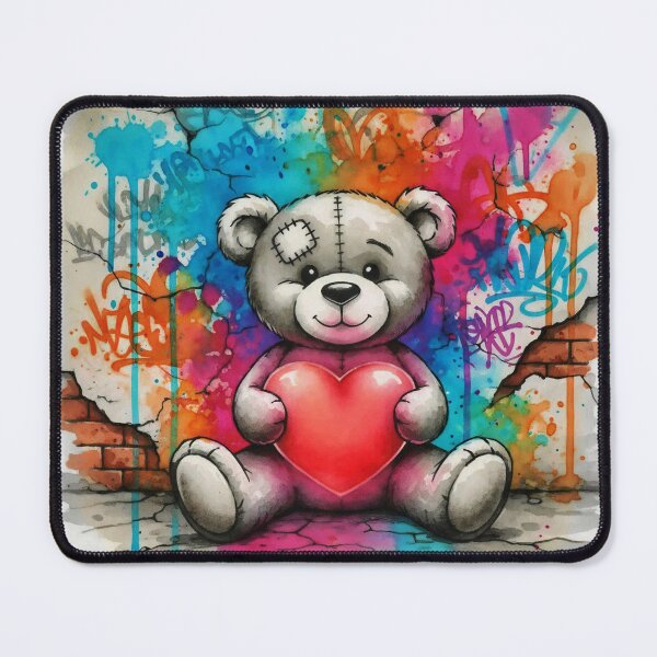 Item preview, Cute Teddy Bear Holding Heart – Colorful Graffiti Street Art Illustration designed and sold by Pixel Pout.