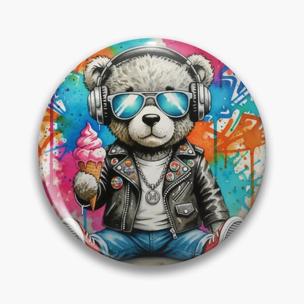 Item preview, Cool Teddy Bear Eating Ice Cream – Graffiti Street Art Pop Culture Illustration   designed and sold by Pixel Pout.