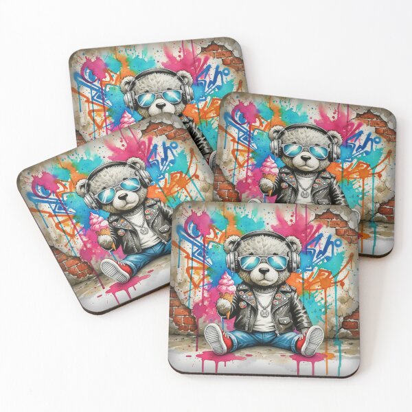 Item preview, Cool Teddy Bear Eating Ice Cream – Graffiti Street Art Pop Culture Illustration   designed and sold by Pixel Pout.