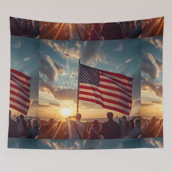 Item preview, The American flag against the setting sun designed and sold by Bobigreg.