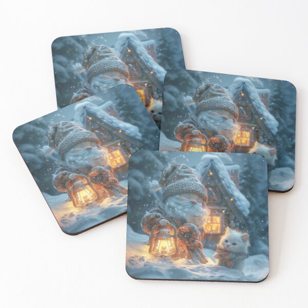 Item preview, Snowy Gnome and Cat by Lantern – Warm Winter Light designed and sold by Erika Kaisersot.