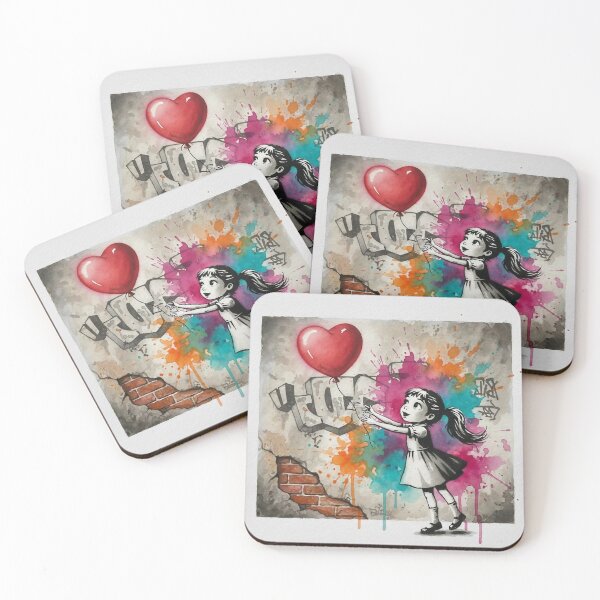 Item preview, Girl with Red Heart Balloon – Colorful Street Art Love Mural Illustration   designed and sold by Pixel Pout.