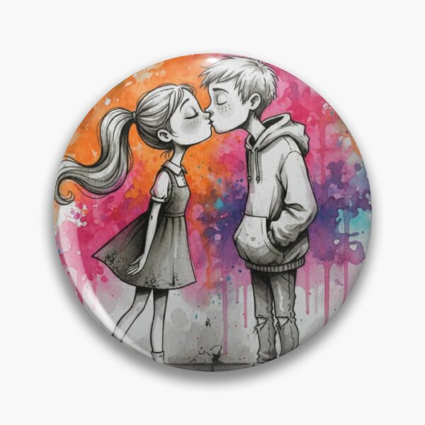 Item preview, Color Splash Kiss – Cute Street Art of a Boy and Girl Sharing a Sweet Moment designed and sold by Pixel Pout.