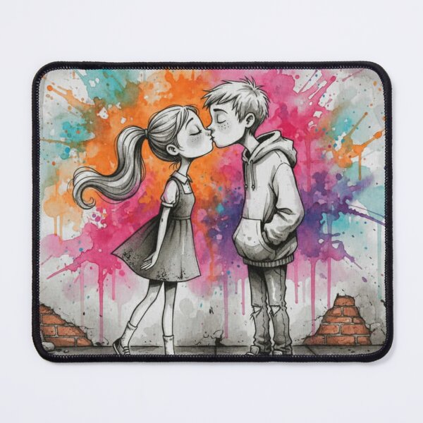 Item preview, Color Splash Kiss – Cute Street Art of a Boy and Girl Sharing a Sweet Moment designed and sold by Pixel Pout.