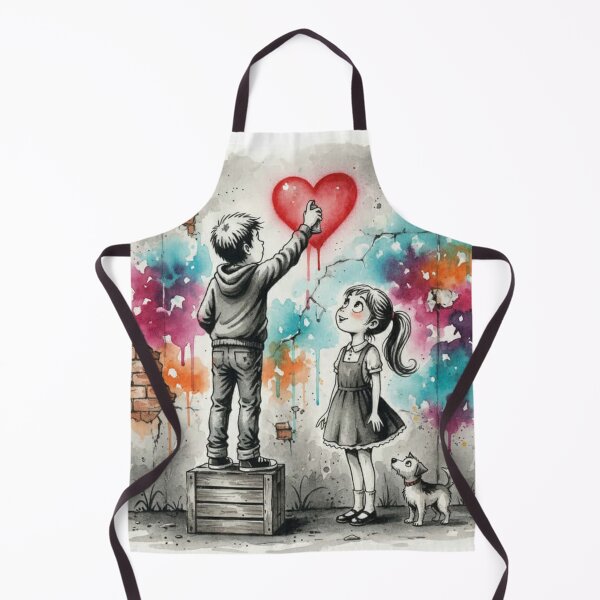 Item preview, Street Art Love – Boy Painting a Heart for Girl with Cute Dog and Color Splash Background designed and sold by Pixel Pout.
