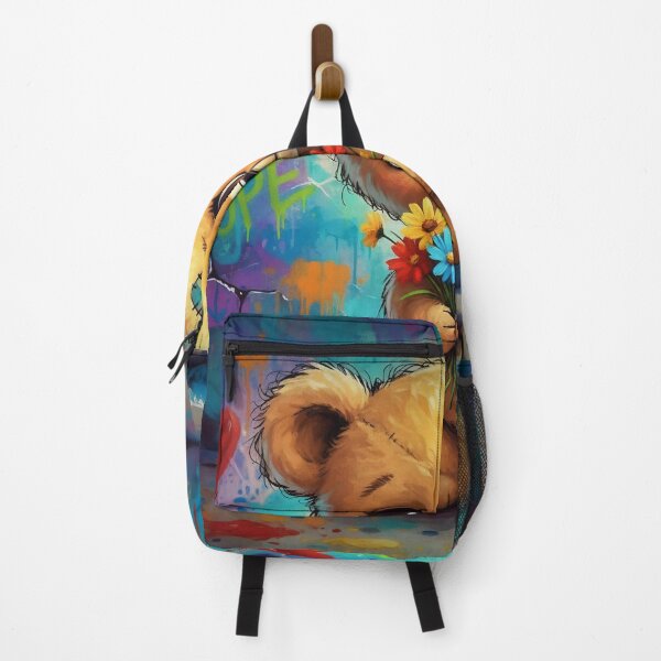 Item preview, Graffiti Teddy Bear Holding Flowers – Cute Street Art with Hope and Love Hearts designed and sold by Pixel Pout.