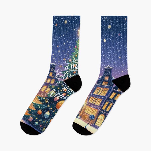 Item preview, Christmas City Scene – Cozy Winter Town Illustration with Christmas Trees and Lights designed and sold by Sugar Wisdom .