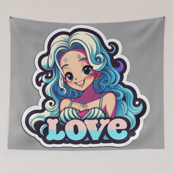 Item preview, stylized words "love" appear under the sticker, illustration, anime highly detailed logo sticker, highly rendered, Ultra 4k, colorful, 3D rendering, logo, picture, illustration, graphic, sticker designed and sold by gulka8.