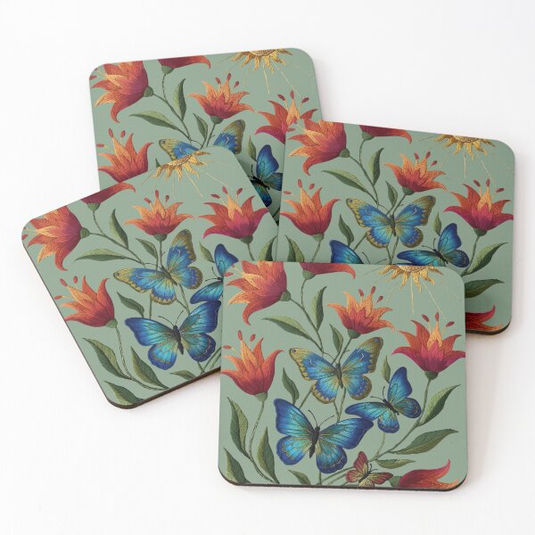Item preview, Butterflies among Variegated Red Flowers and Sun designed and sold by Ciervo Primavera.