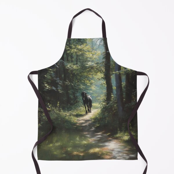 Item preview, A Friesian horse trotting through a serene forest path Horses in Motion designed and sold by CDC40.