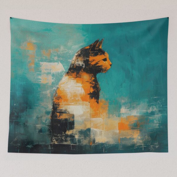 Item preview, Abstract Cat Orange Teal designed and sold by caracatita75.