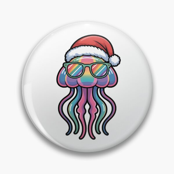 Aperçu de l'œuvre Méduse tropicale fantaisiste de Noël avec bonnet de Père Noël et lunettes de soleil créée et vendue par chattsuede.