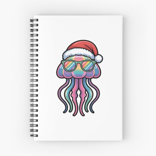 Aperçu de l'œuvre Méduse tropicale fantaisiste de Noël avec bonnet de Père Noël et lunettes de soleil créée et vendue par chattsuede.