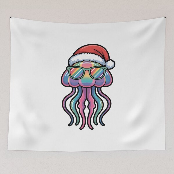 Item preview, Whimsical Tropical Christmas Jellyfish With Santa Hat and Sunglasses designed and sold by chattsuede.