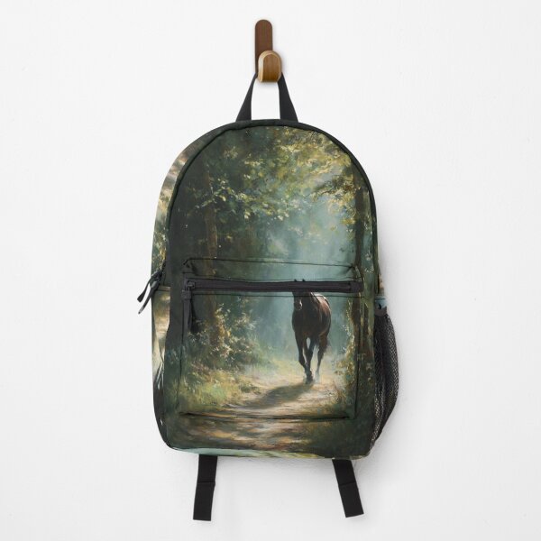 Item preview, A Friesian horse trotting through a serene forest path Horses in Motion designed and sold by CDC40.