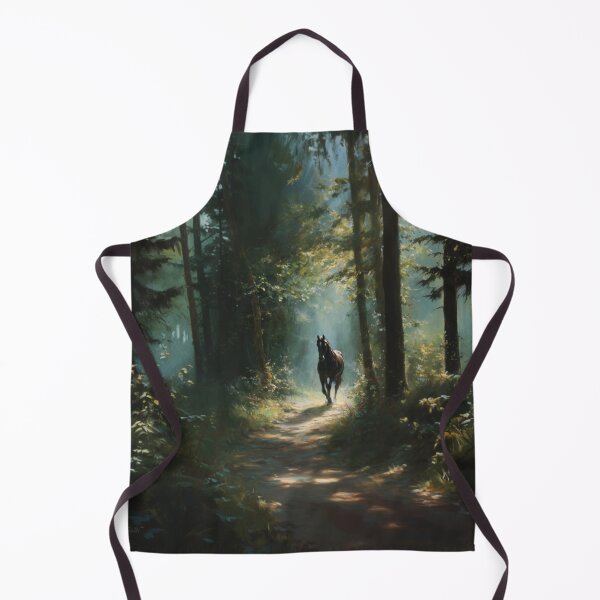 Item preview, A Friesian horse trotting through a serene forest path Horses in Motion designed and sold by CDC40.