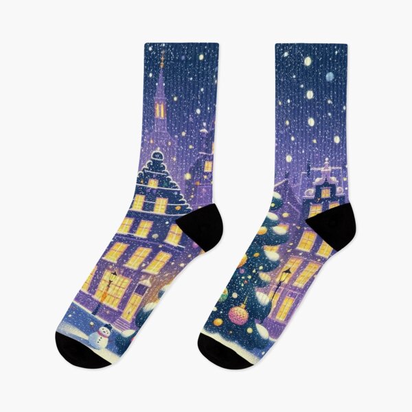 Item preview, Christmas City Scene – Cozy Winter Town Illustration with Christmas Trees and Lights designed and sold by Sugar Wisdom .