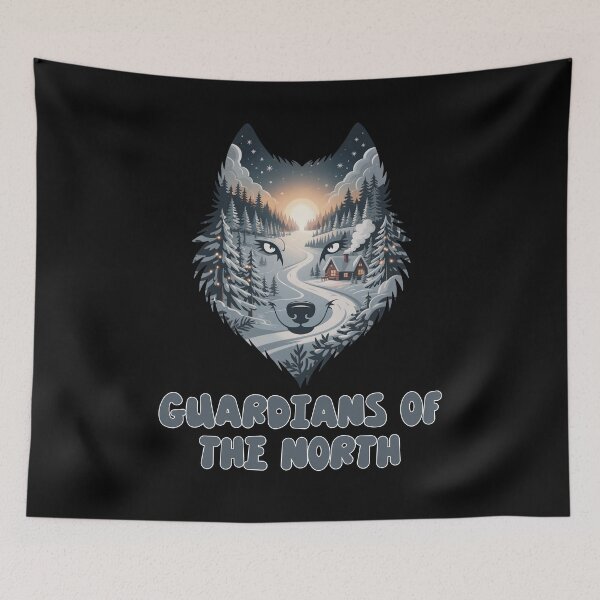 Item preview, Winter Wolf Spirit – Snowy Mountain Cabin Illustration designed and sold by SoftStyleStudio ⭐⭐⭐.