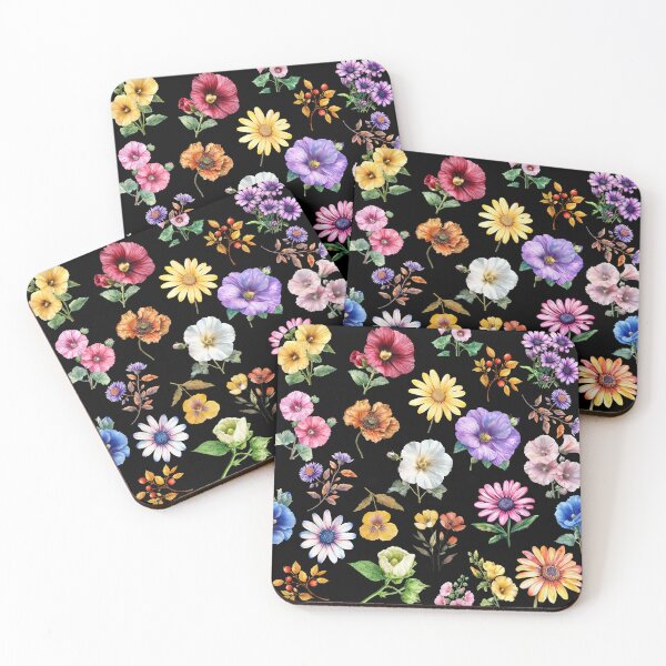 Item preview, Colorful Garden Flowers Watercolor Pattern - BLACK designed and sold by PAPIRO SIGLO XXI.