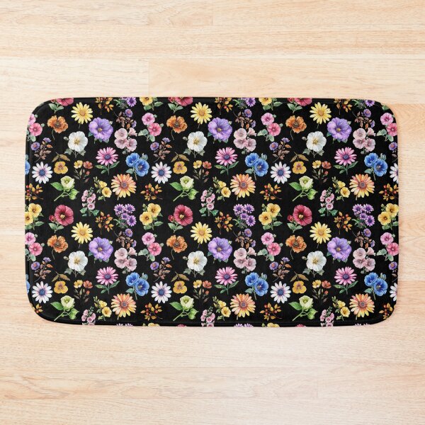 Item preview, Colorful Garden Flowers Watercolor Pattern - BLACK designed and sold by PAPIRO SIGLO XXI.