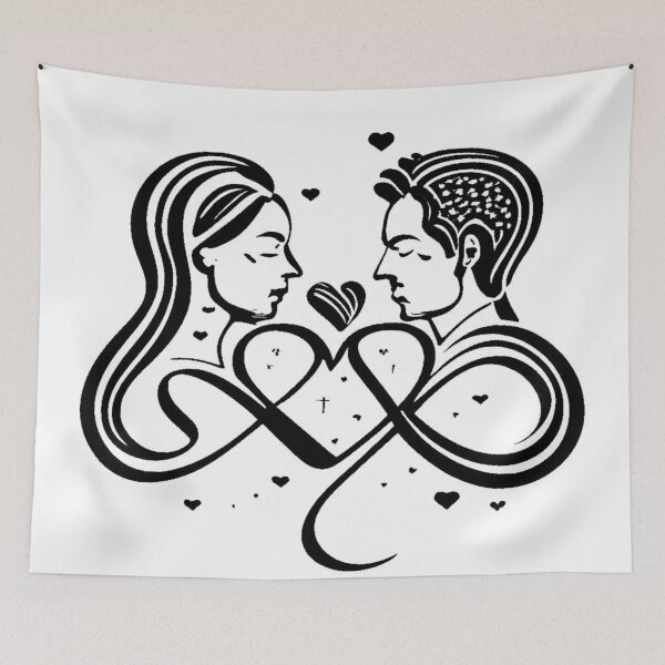 Item preview, Text: "LOVE", One line forming silhouettes of a loving man and woman, beautiful background white background, typography v0.2, logo, image, hearts designed and sold by gulka8.
