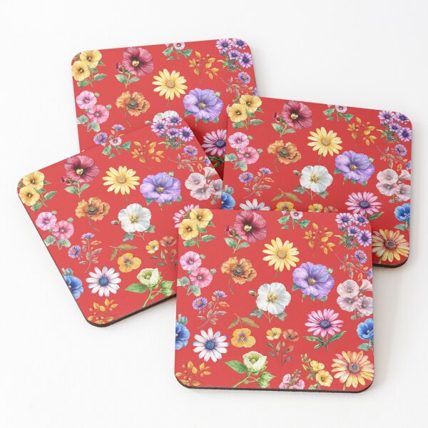 Item preview, Colorful Garden Flowers Watercolor Pattern - RED designed and sold by PAPIRO SIGLO XXI.