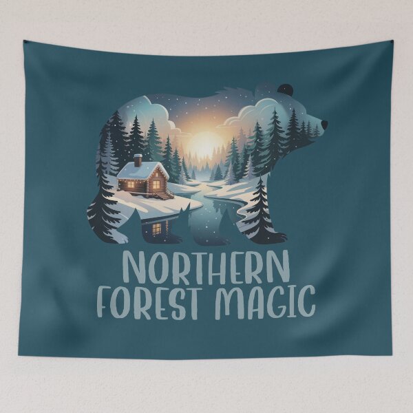 Item preview, Winter Bear Spirit – Cozy Cabin & Snowy Forest Landscape designed and sold by SoftStyleStudio ⭐⭐⭐.