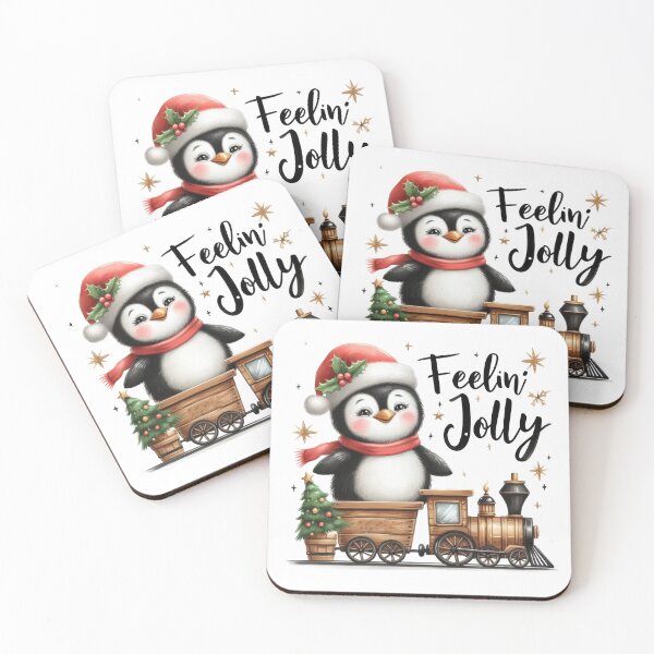 Item preview, Merry Christmas Funny Penguin Feelin' Jolly Holiday Train designed and sold by lojadpop.